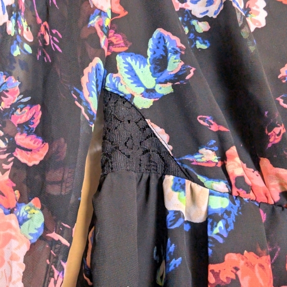 Xhilaration Black Pink Blue Floral Sheer Long Sleeve Dress Small - Picture 3 of 9